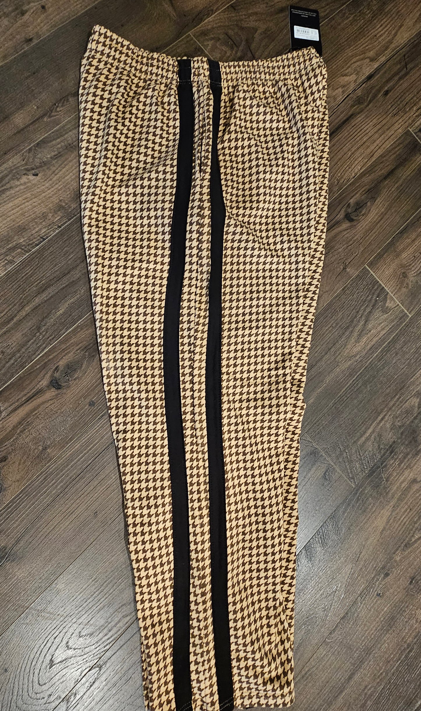 PrettyLittleThing Houndstooth Wide Leg Pants Brown & Cream Stripe High Waist NWT Size 16 XLarge