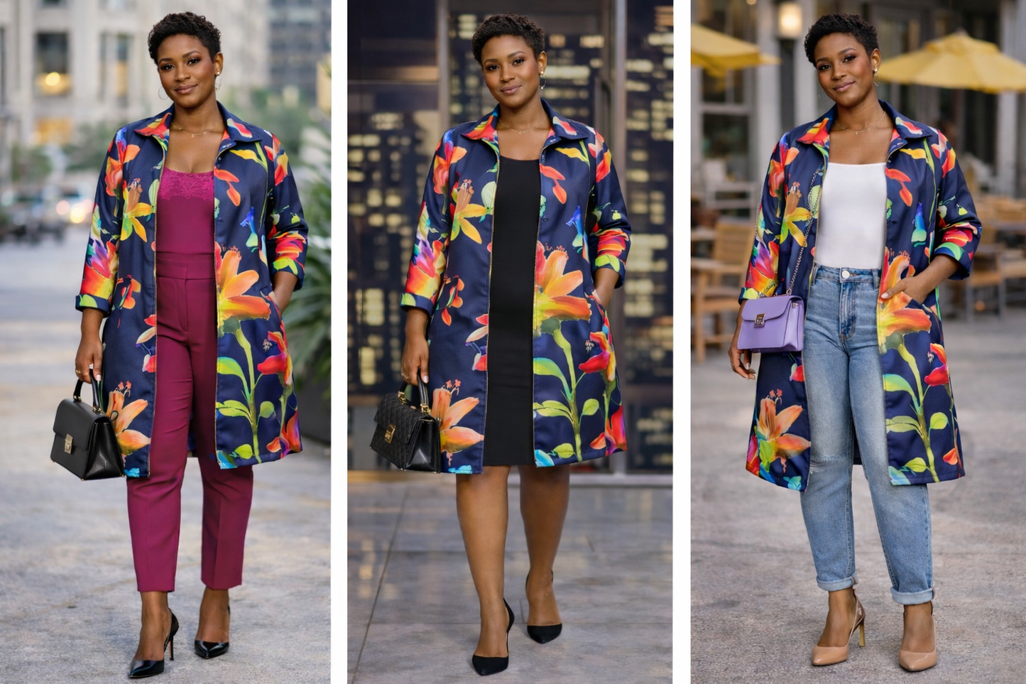 Boho Chic Floral Open Jacket |Navy Multicolor Statement |Size Medium