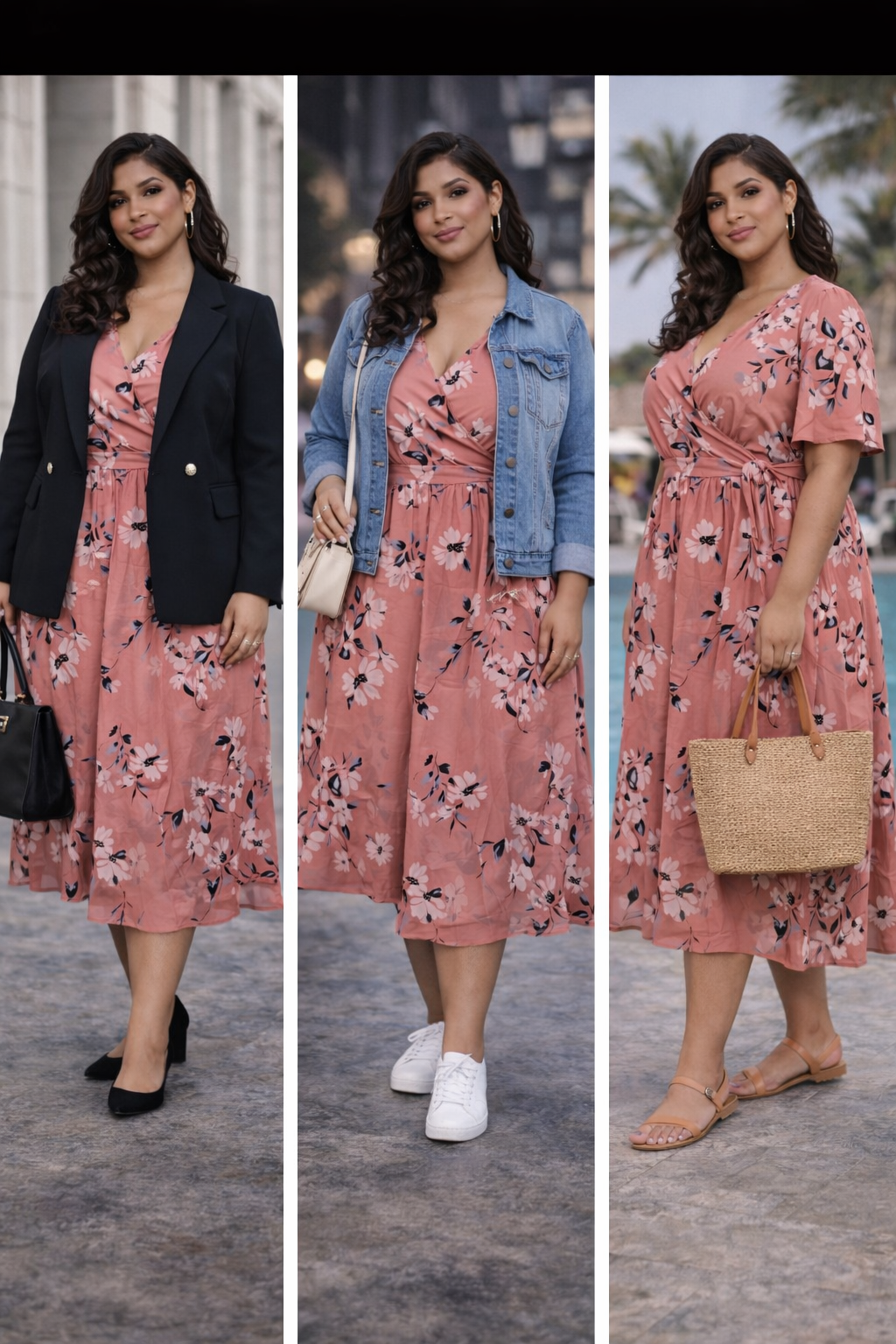 Torrid Floral Chiffon Wrap Blush Pink Midi Dress|Size (22/24) 3X