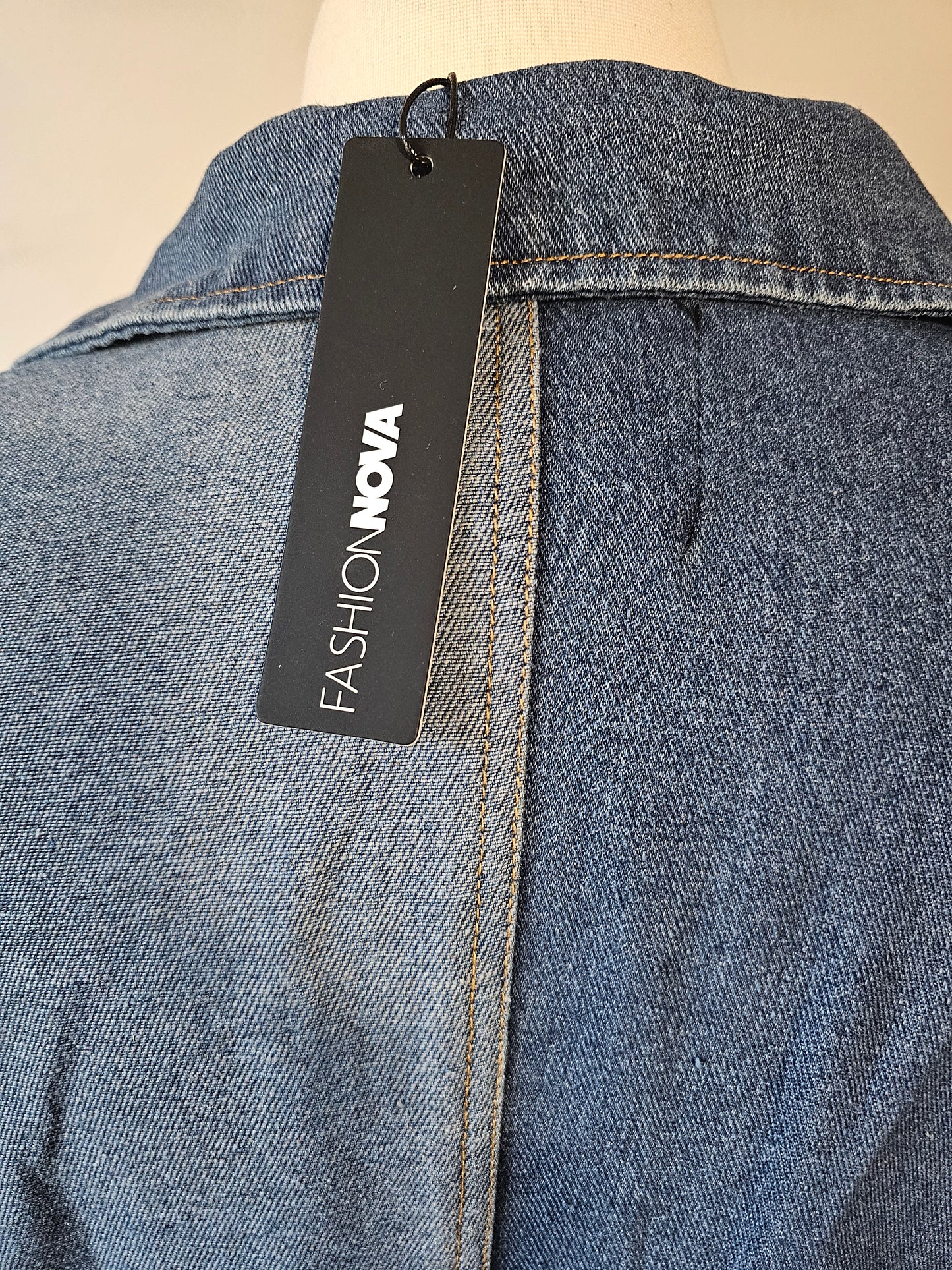 Fashion Nova Don’t Talk Loud Patchwork Denim Trench Coat | Vintage Wash Size L Fits up to 2X