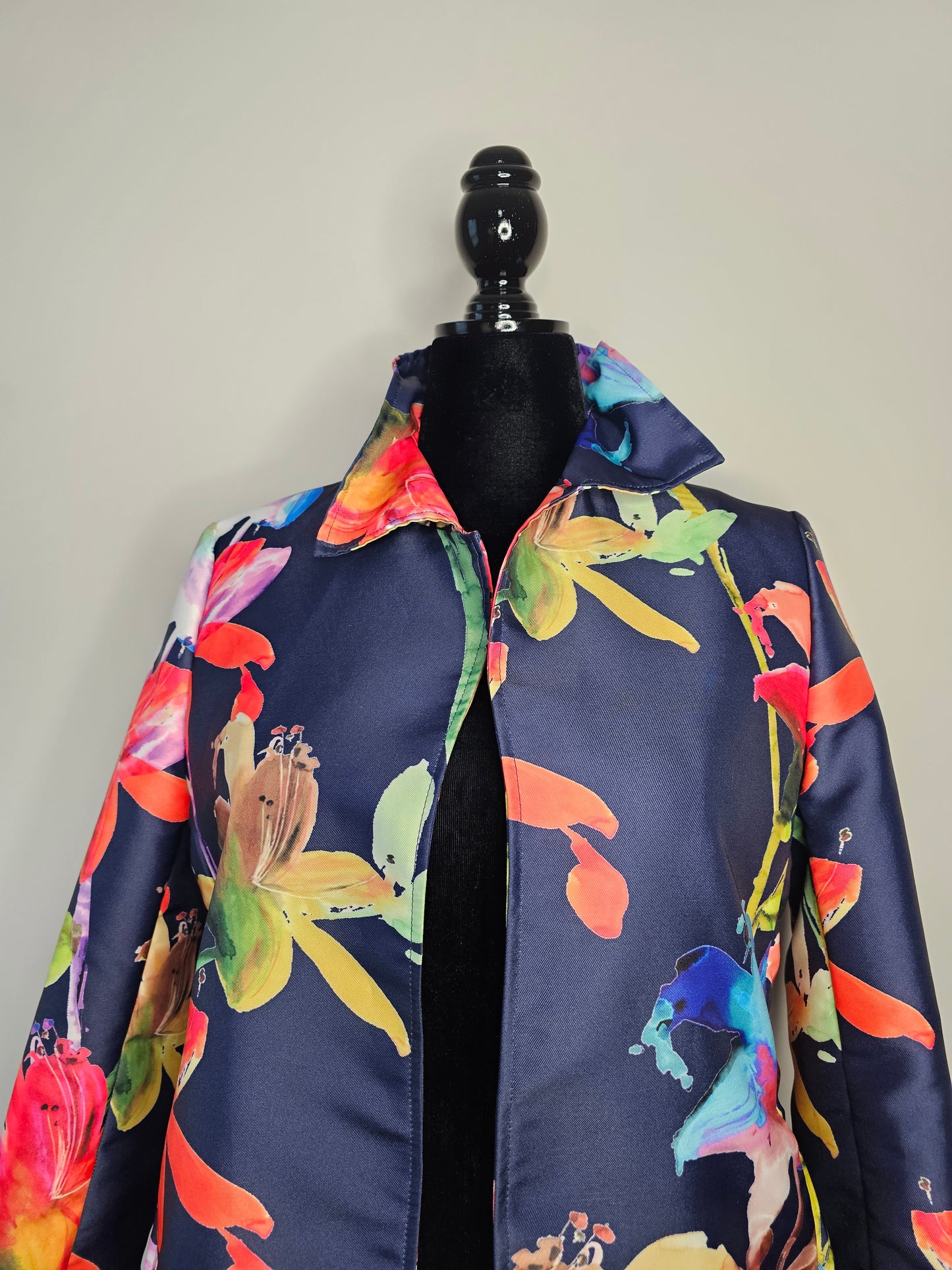 Boho Chic Floral Open Jacket |Navy Multicolor Statement |Size Medium