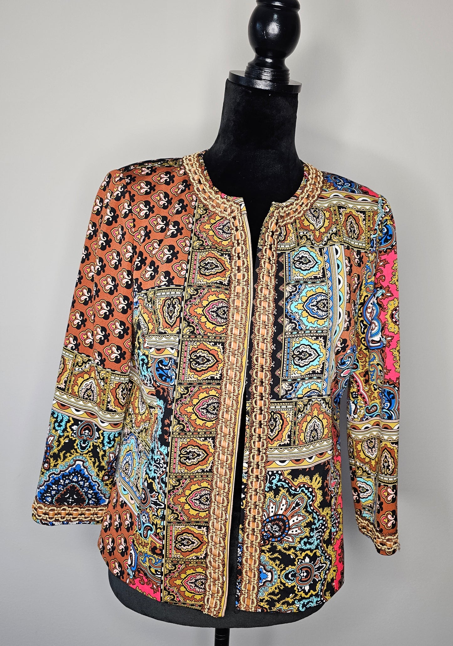 Peck & Peck Paisley Patchwork Jacket | Multicolor Statement Blazer| Size 8 Medium