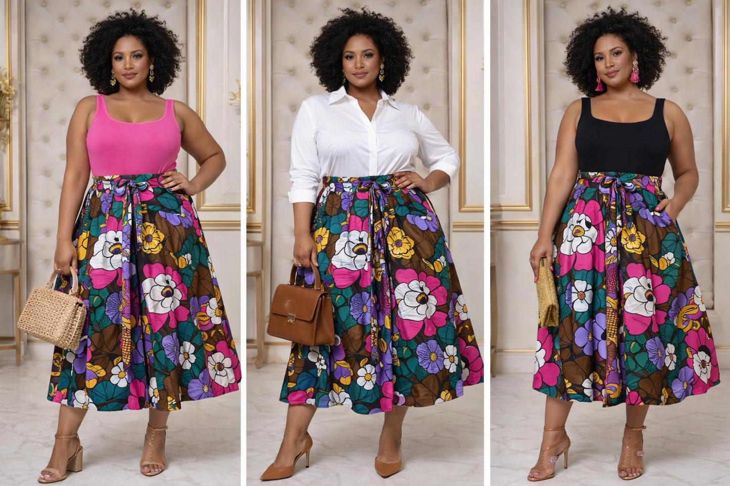 Authentic Ankara Floral Convertible Wrap Skirt |African Wax Cotton | Size Small - XXLarge