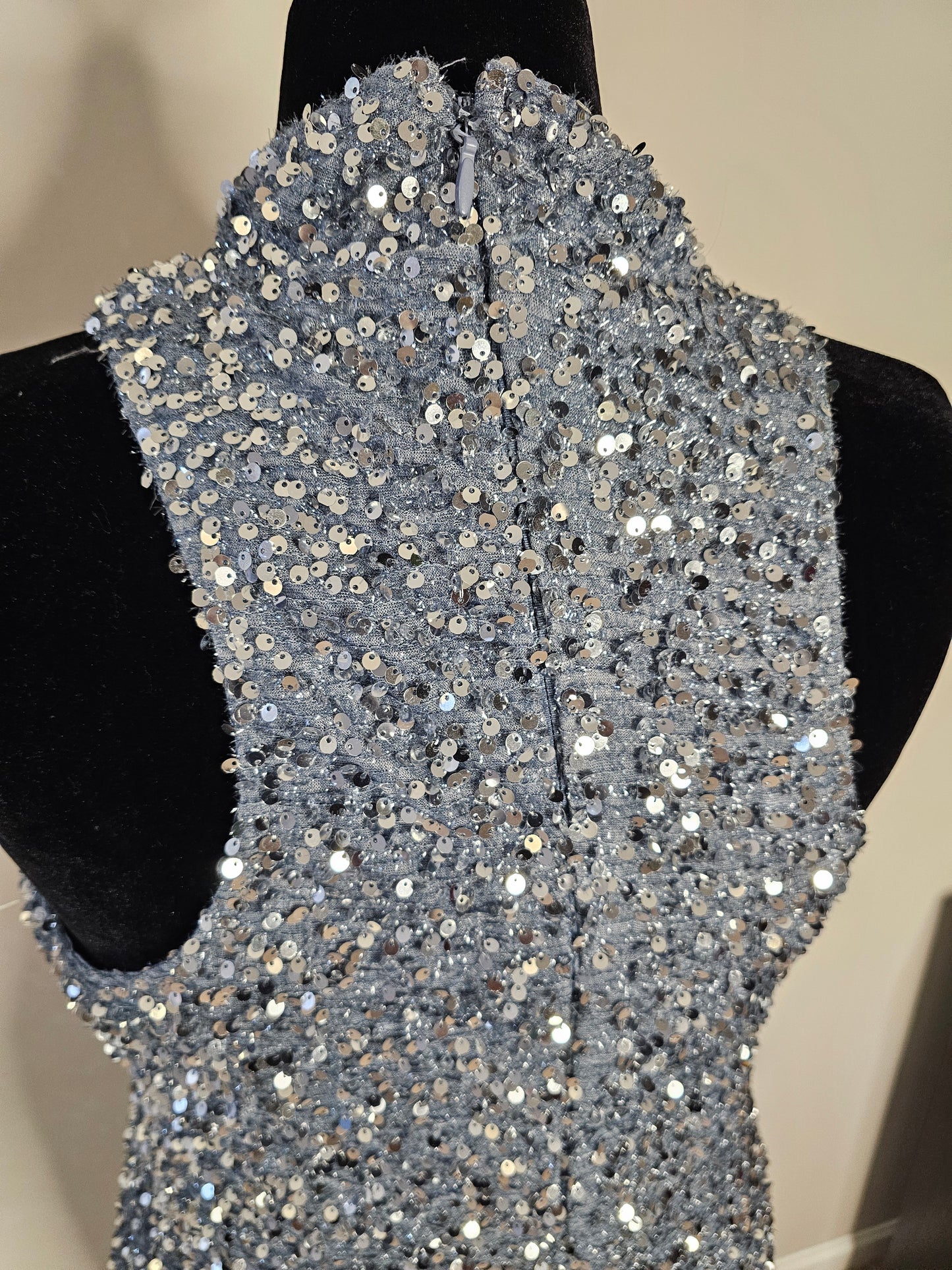 Fashion Nova Zoey Feathered Sequin Gown Grey Size 2X