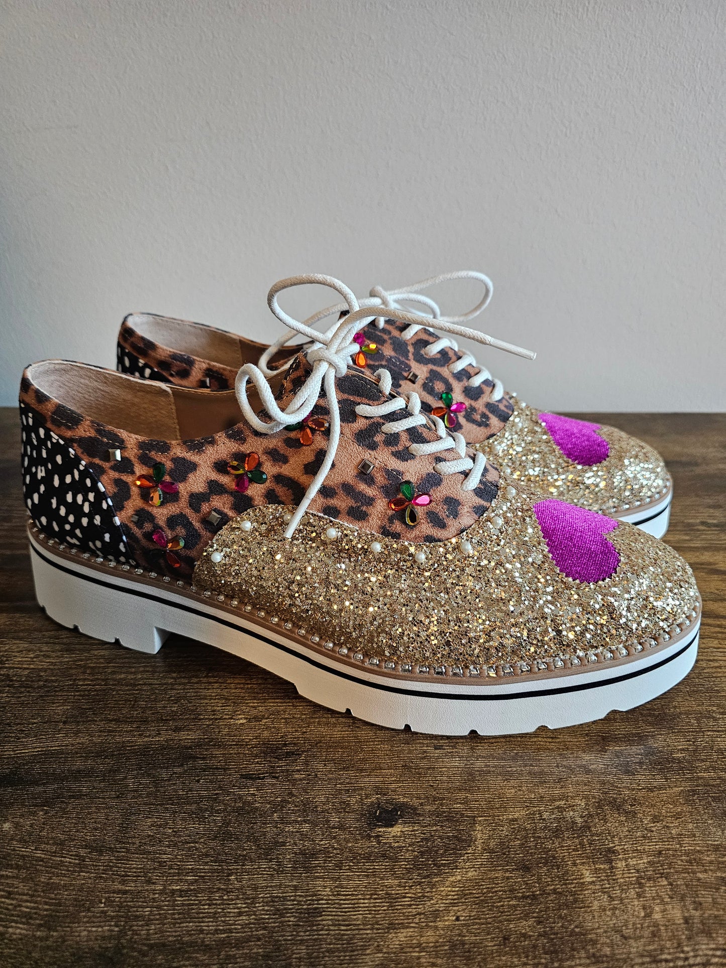 Betsey Johnson Glitter Leopard Platform Oxfords | Size 11 | New