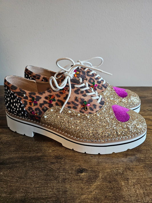 Betsey Johnson Glitter Leopard Platform Oxfords | Size 11 | New