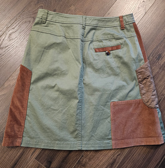 Meadow Rue Patchwork Mini Skirt | Olive Corduroy Quilted Detail Size 8 Medium