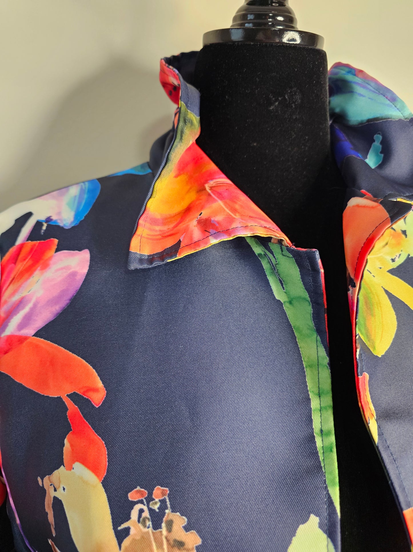 Boho Chic Floral Open Jacket |Navy Multicolor Statement |Size Medium