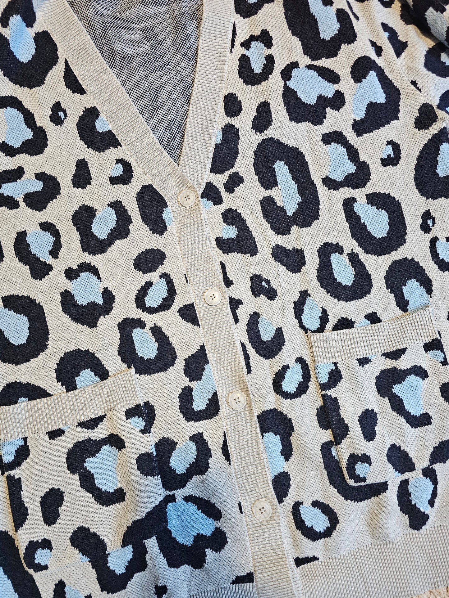 Lane Bryant Leopard Print Cardigan Blue Black Oversized Knit NWT Size 22/24 3X