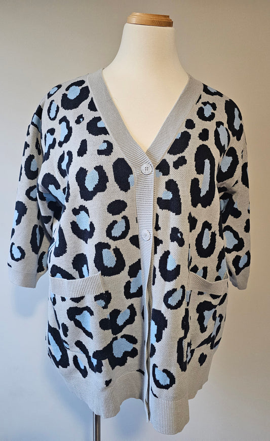 Lane Bryant Leopard Print Cardigan Blue Black Oversized Knit NWT Size 22/24 3X