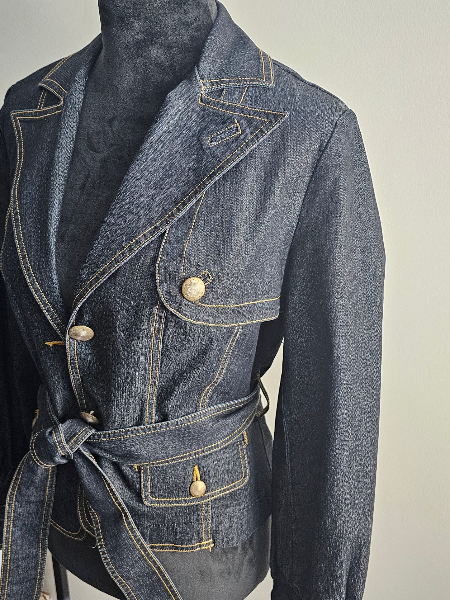 Bisou Bisou Denim Belted Tailored Utility Style Jacket | Size Medium