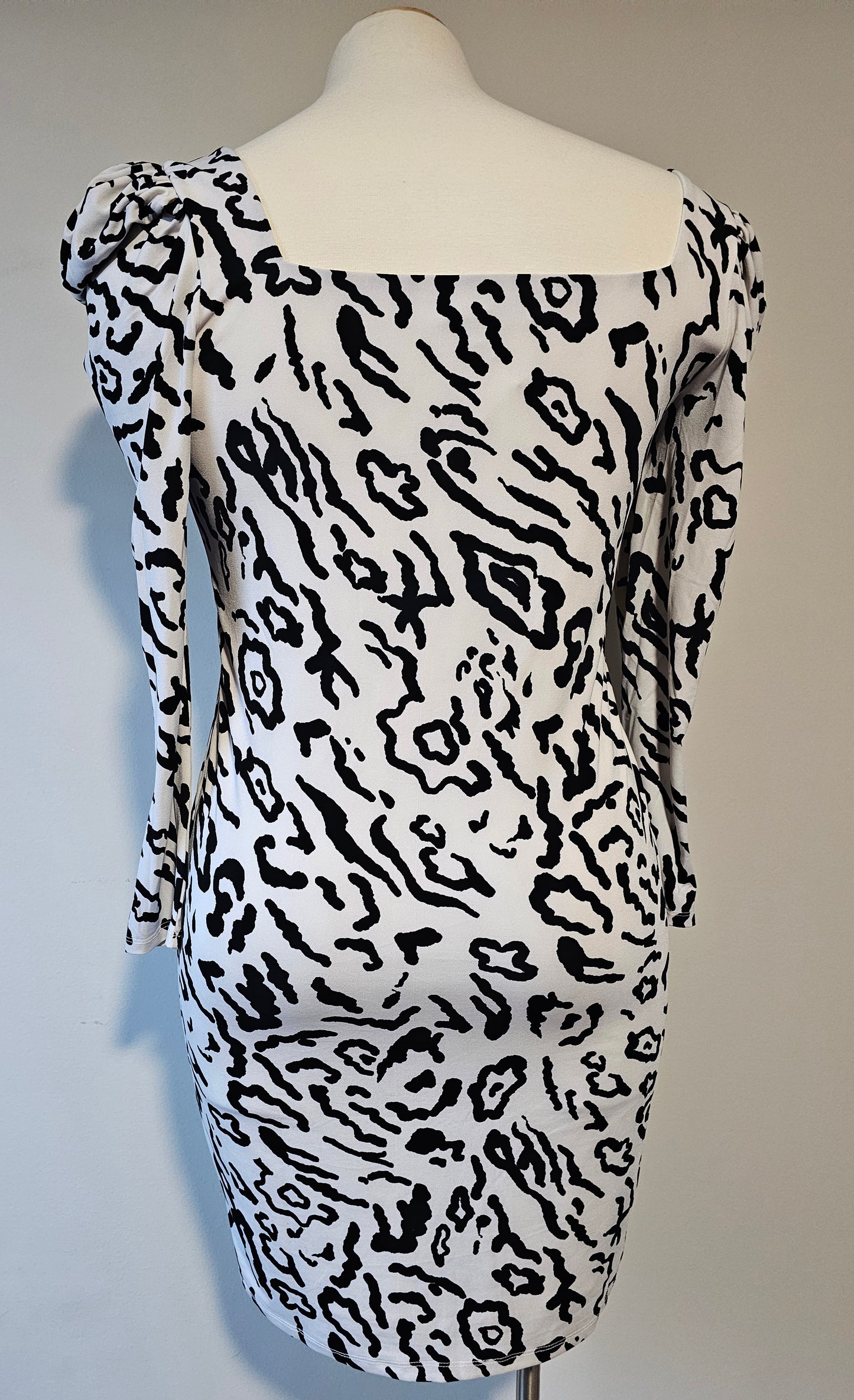 Eloquii Black White Animal Print Dress | Puff Sleeve Stretch Midi Size 16 XLarge