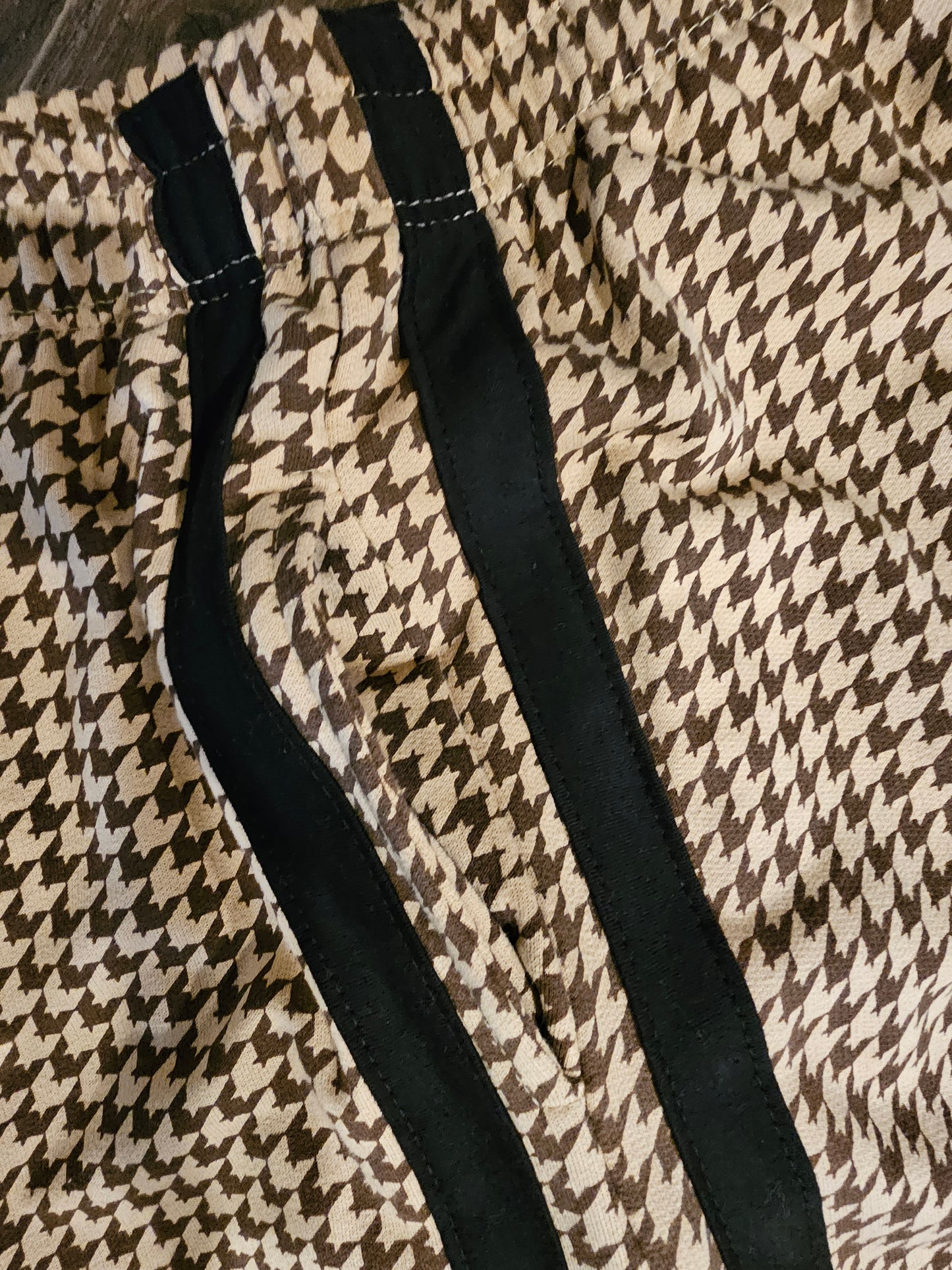 PrettyLittleThing Houndstooth Wide Leg Pants Brown & Cream Stripe High Waist NWT Size 16 XLarge