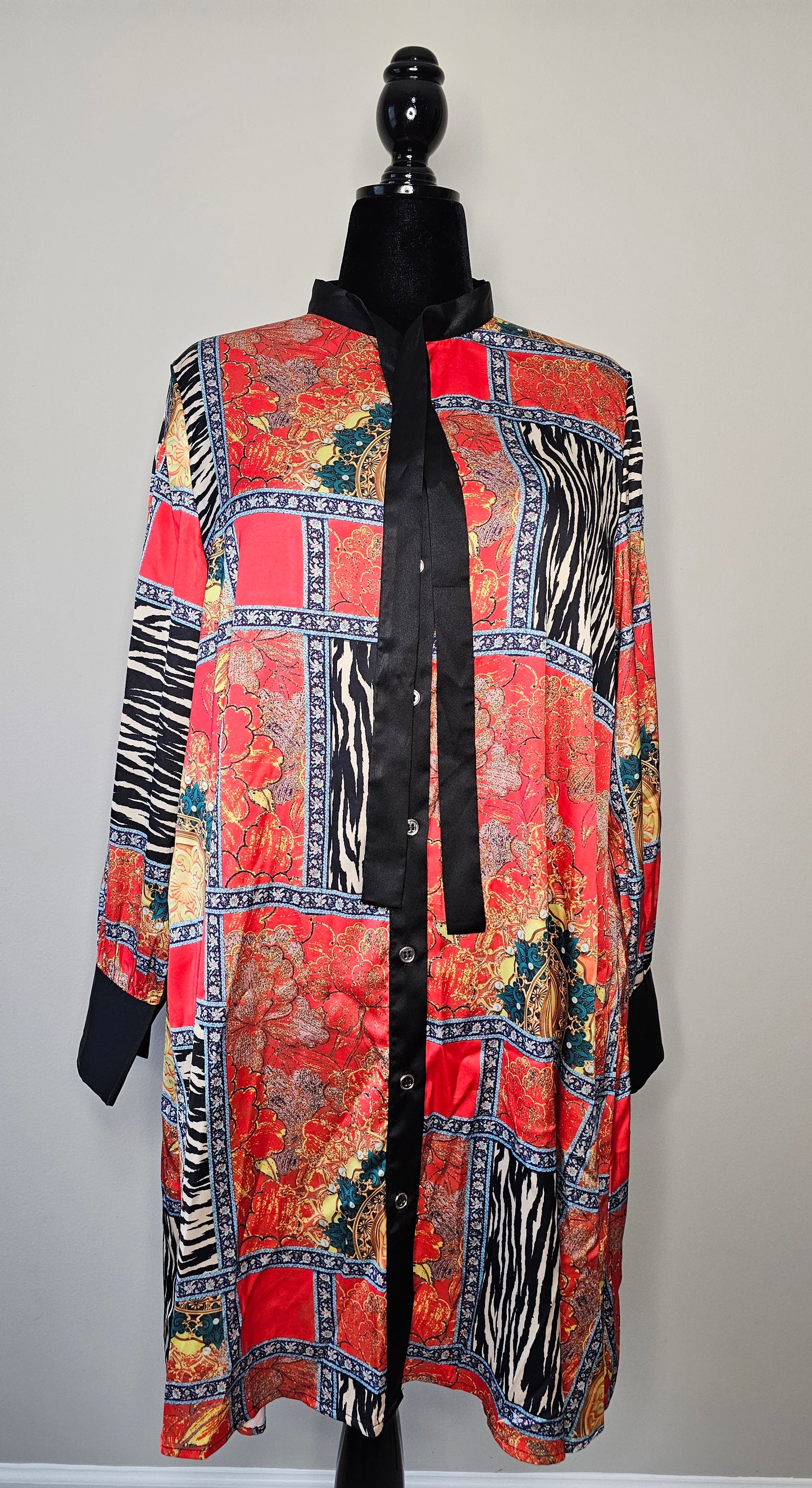 GoodtimesUSA Red Patchwork Print Swing Dress  |Zebra Floral Statement |Size XLarge