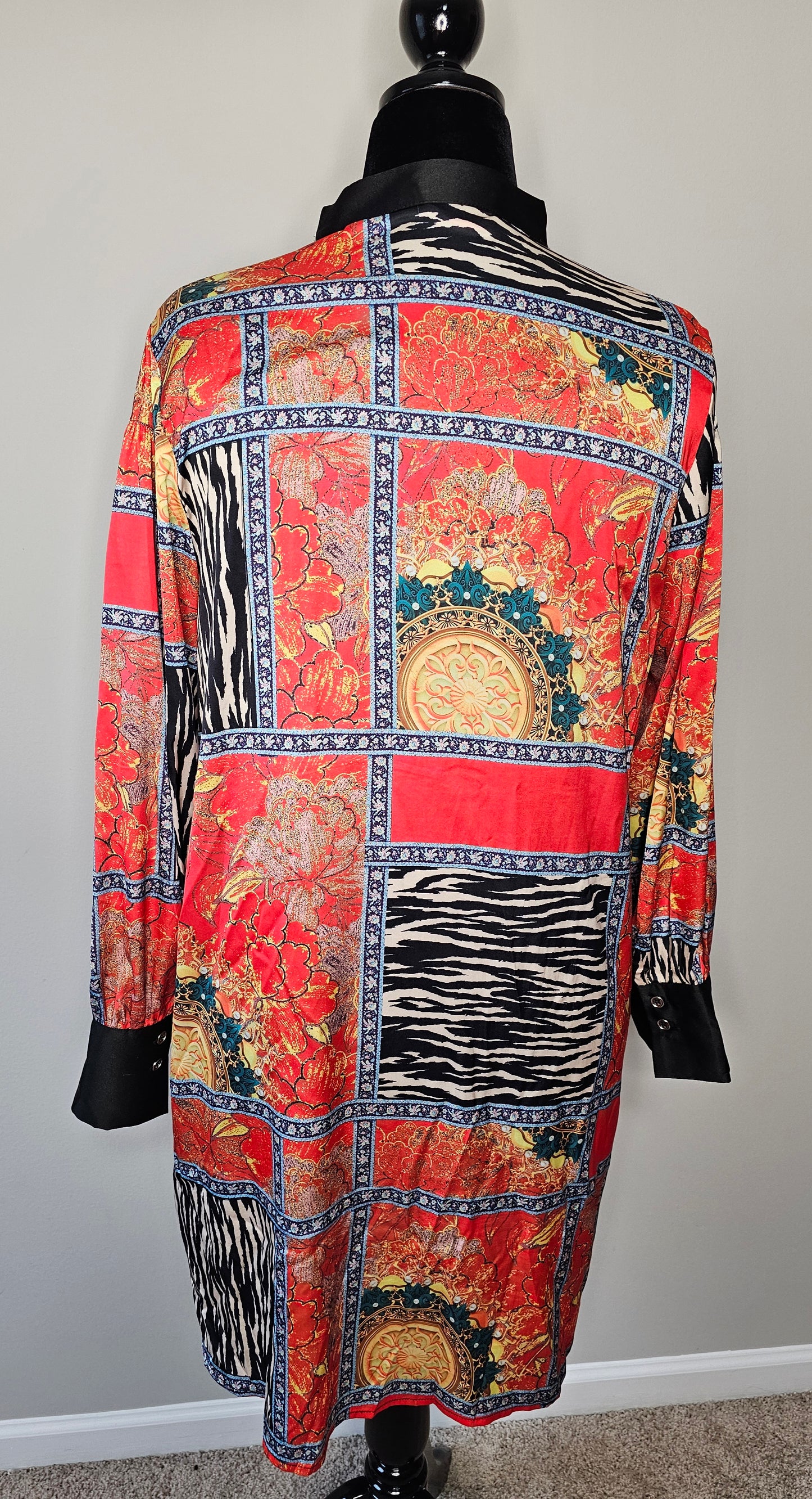 GoodtimesUSA Red Patchwork Print Swing Dress  |Zebra Floral Statement |Size XLarge