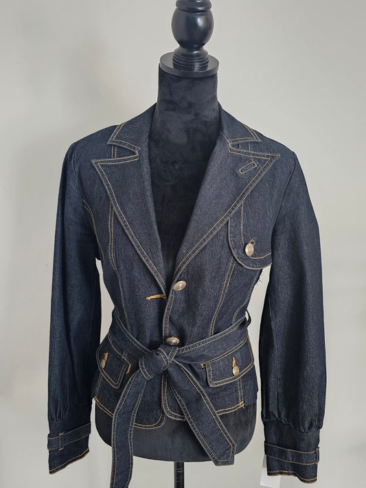 Bisou Bisou Denim Belted Tailored Utility Style Jacket | Size Medium