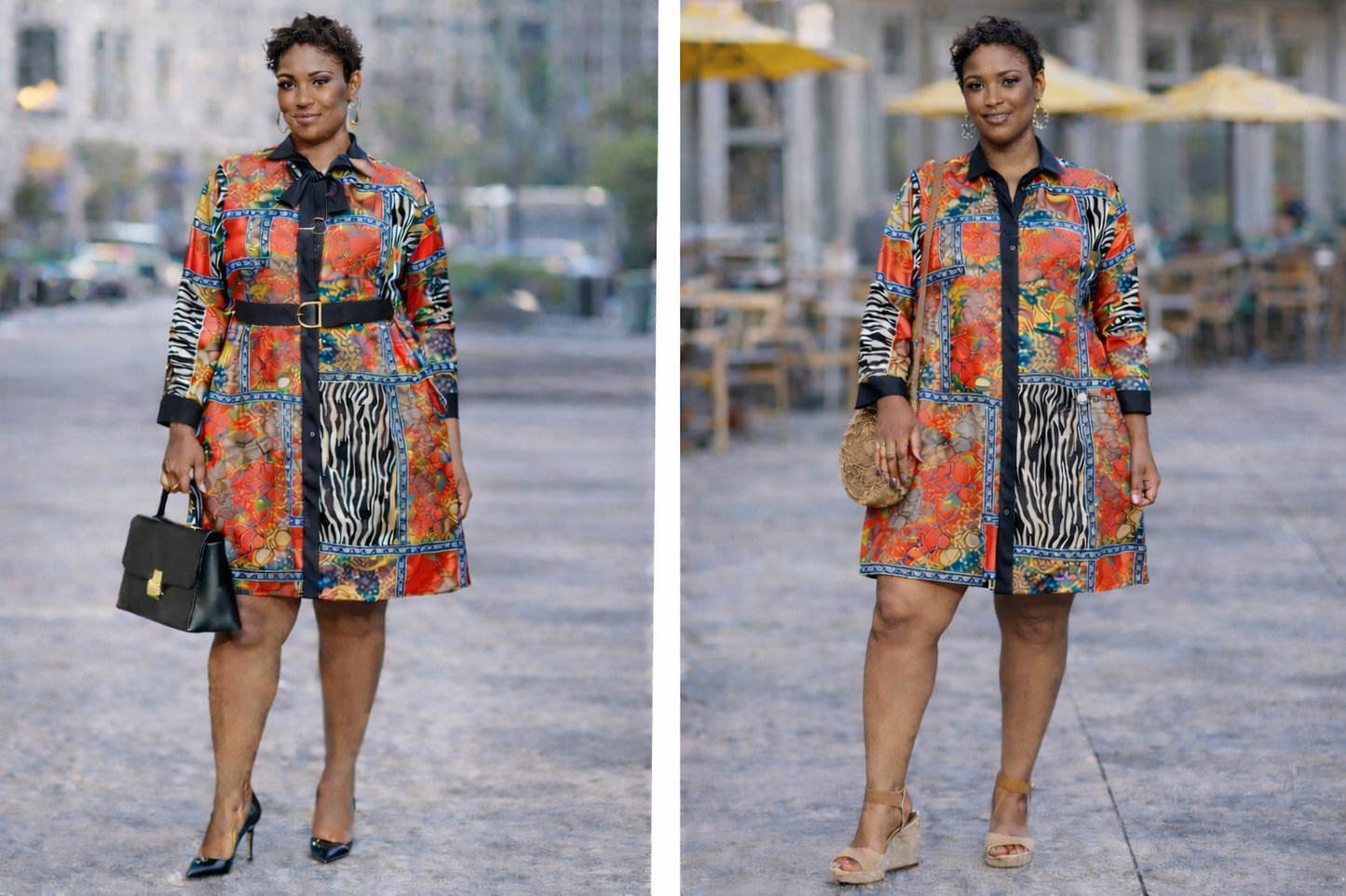 GoodtimesUSA Red Patchwork Print Swing Dress  |Zebra Floral Statement |Size XLarge