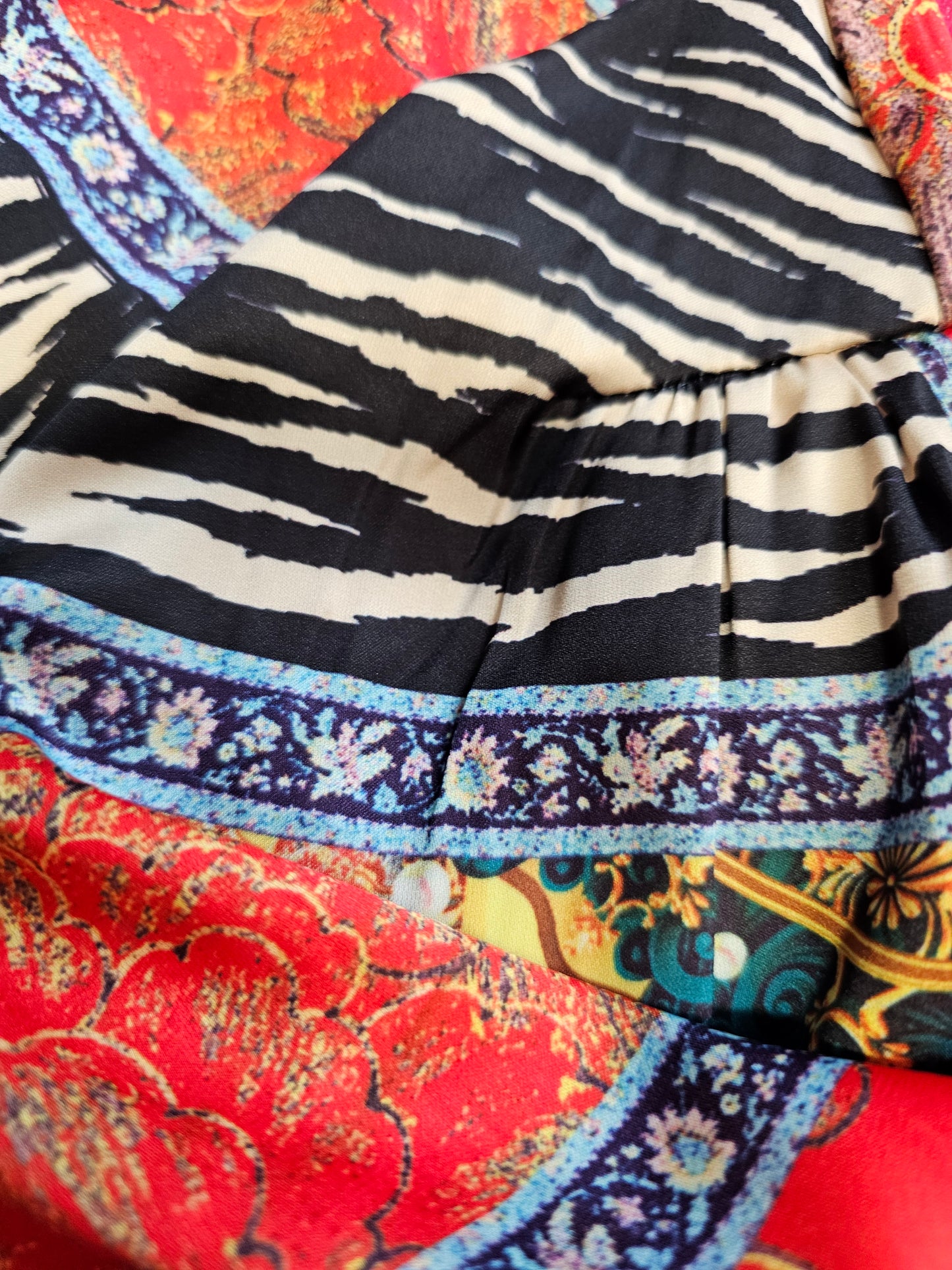 GoodtimesUSA Red Patchwork Print Swing Dress  |Zebra Floral Statement |Size XLarge