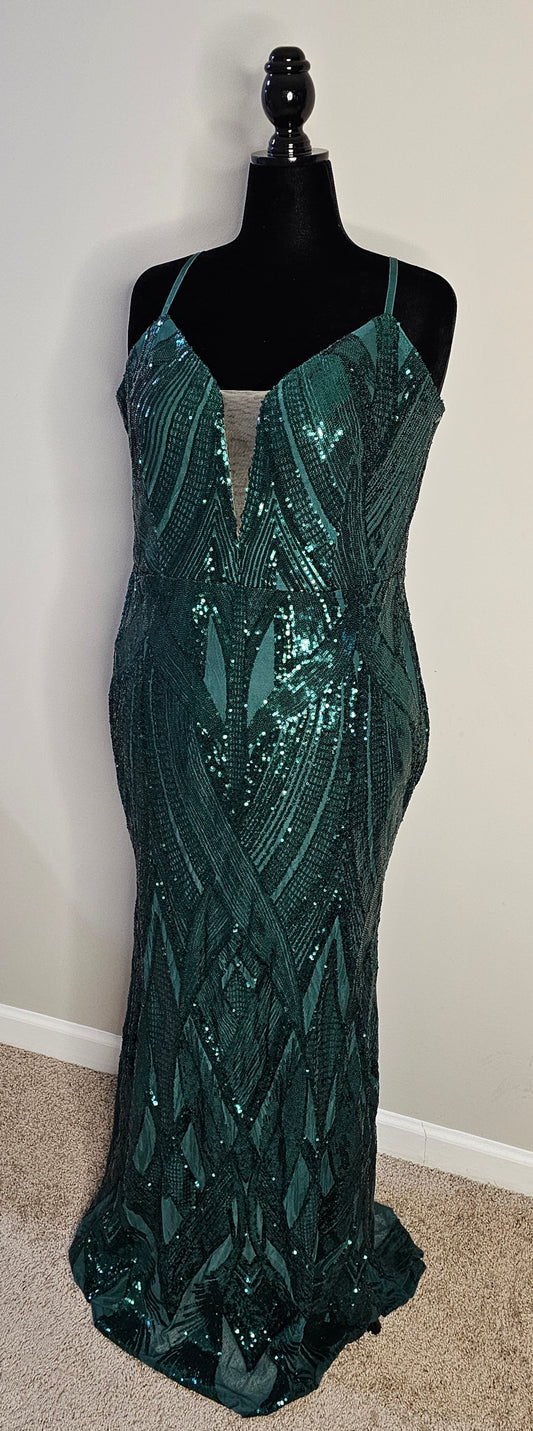 Fashion Nova Emerald Sequin Maxi Dress Size 3X
