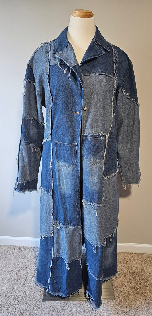 Fashion Nova Don’t Talk Loud Patchwork Denim Trench Coat | Vintage Wash Size L Fits up to 2X