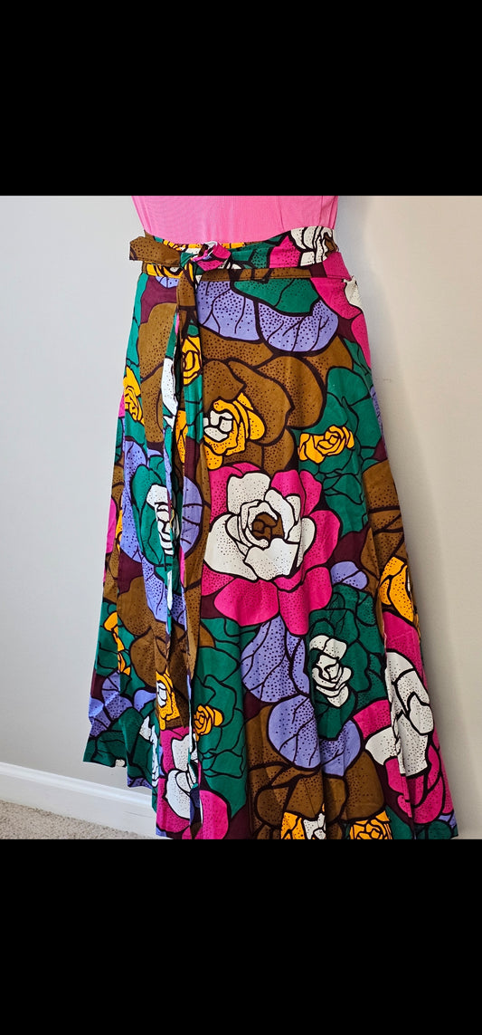 Authentic Ankara Floral Convertible Wrap Skirt |African Wax Cotton | Size Small - XXLarge