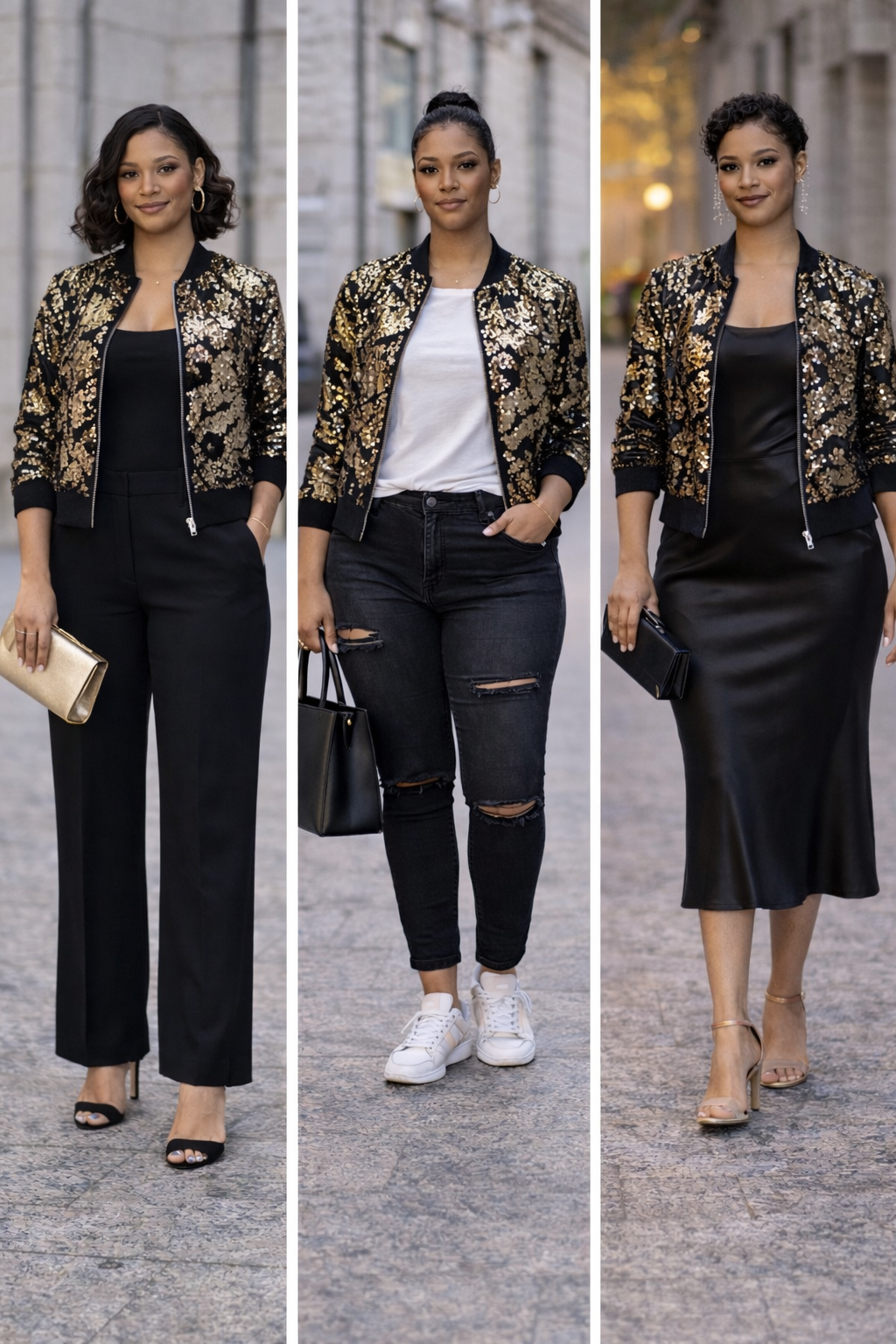Forever 21 Black & Gold Sequin Bomber Jacket |Size Medium