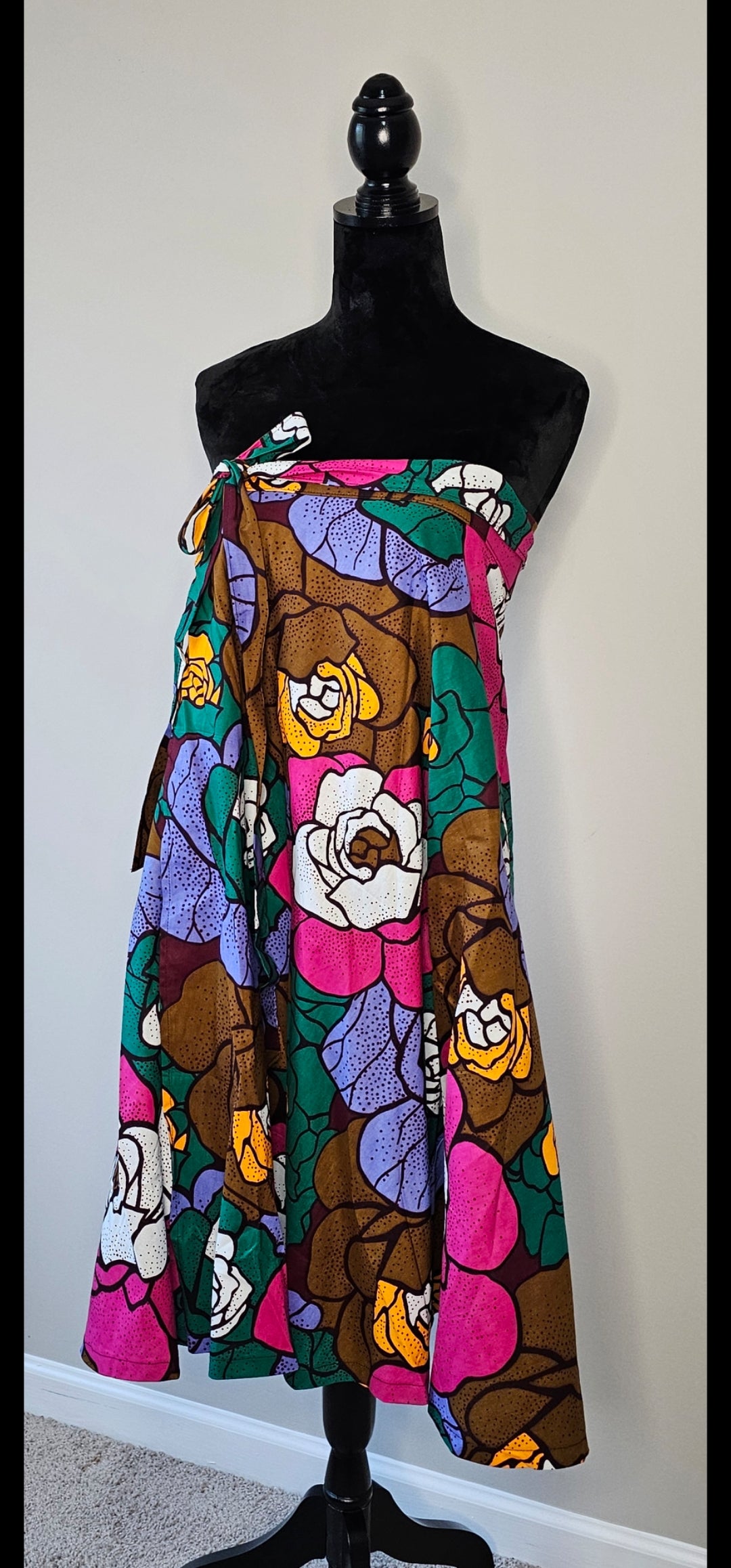 Authentic Ankara Floral Convertible Wrap Skirt |African Wax Cotton | Size Small - XXLarge