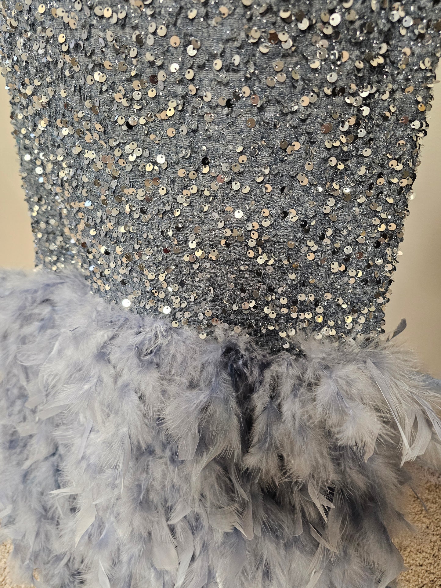 Fashion Nova Zoey Feathered Sequin Gown Grey Size 2X