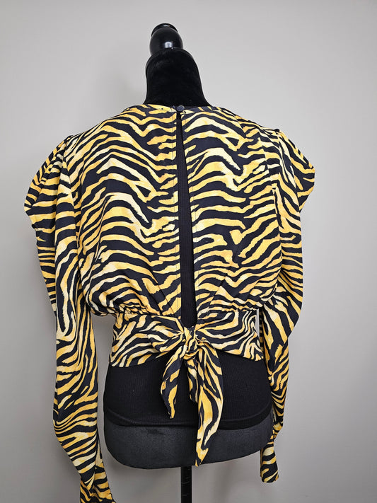 ASOS Design Zebra Print Open Back Top  Statement Blouse Size 10 Medium