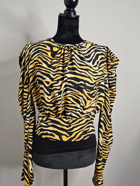 ASOS Design Zebra Print Open Back Top  Statement Blouse Size 10 Medium