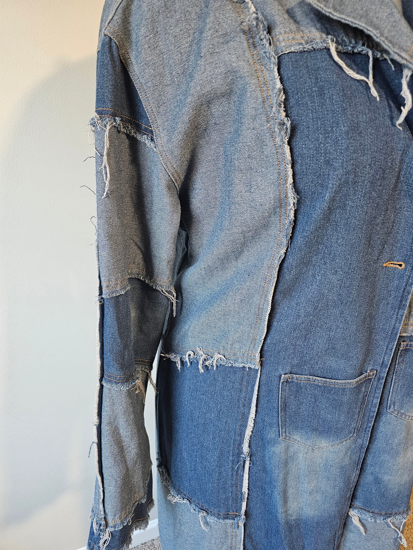 Fashion Nova Don’t Talk Loud Patchwork Denim Trench Coat | Vintage Wash Size L Fits up to 2X