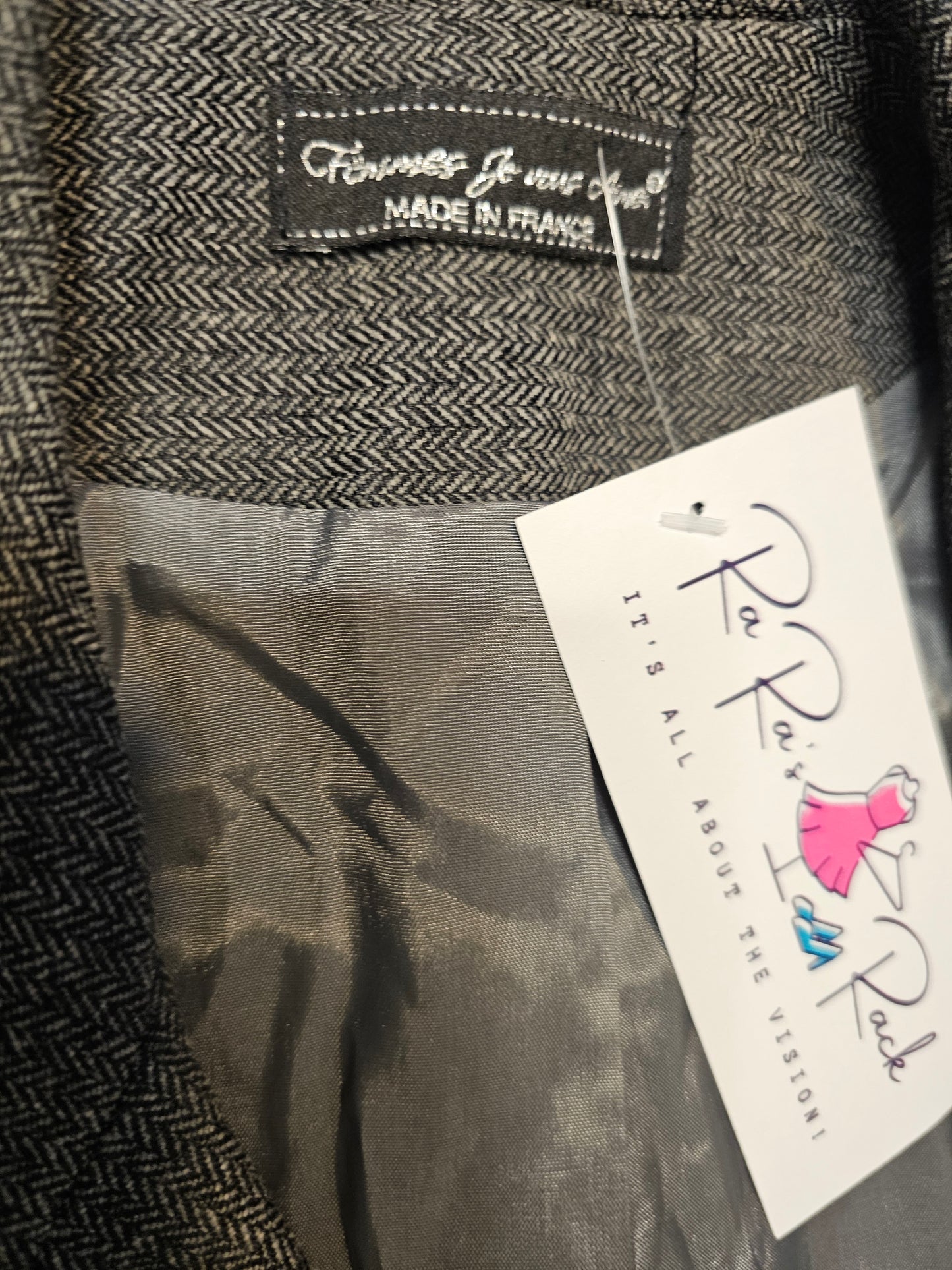 Femme Je Vous Aime Moto Jacket Gray Herringbone Zip Front|Size Medium