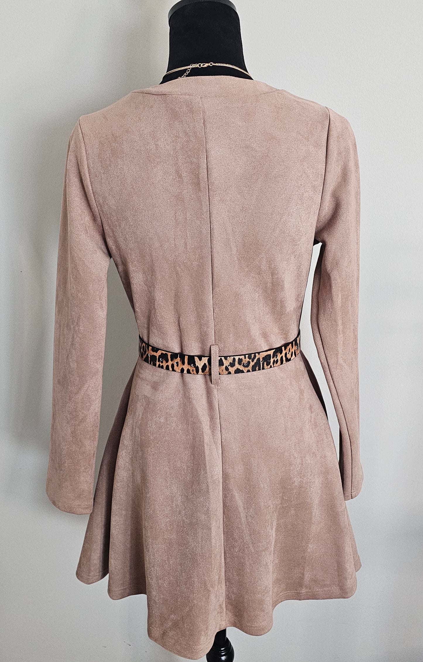 AKIRA Taupe Faux Suede Zip-Front Fit & Flare Jacket Dress | Size Medium