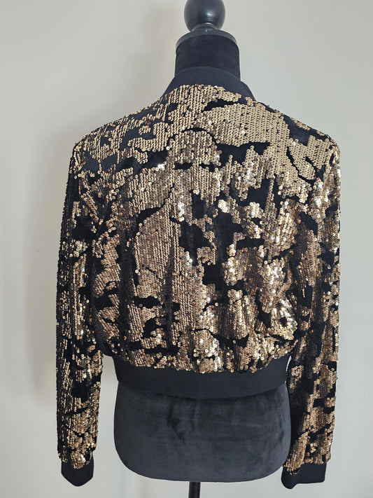 Forever 21 Black & Gold Sequin Bomber Jacket |Size Medium