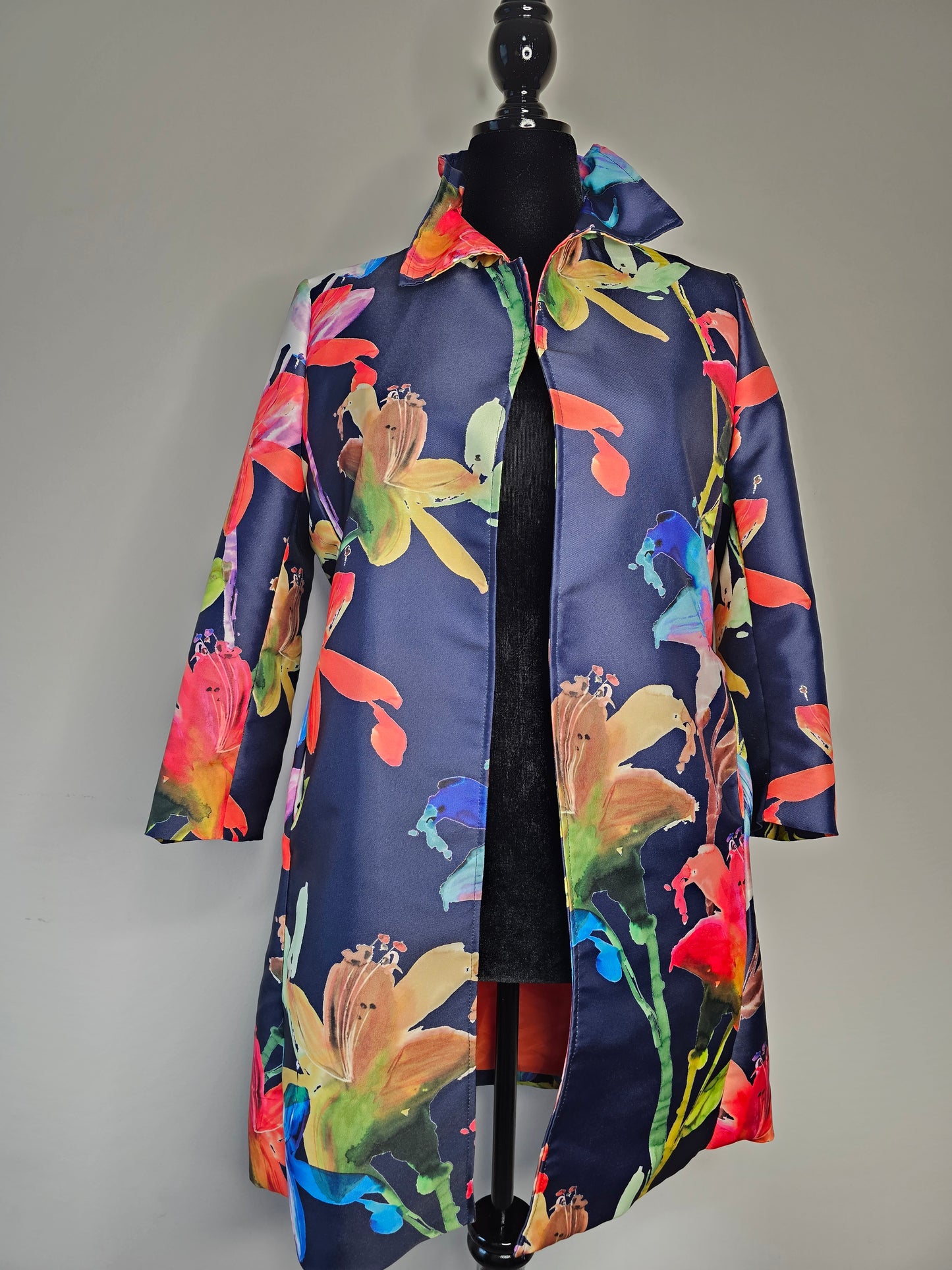Boho Chic Floral Open Jacket |Navy Multicolor Statement |Size Medium