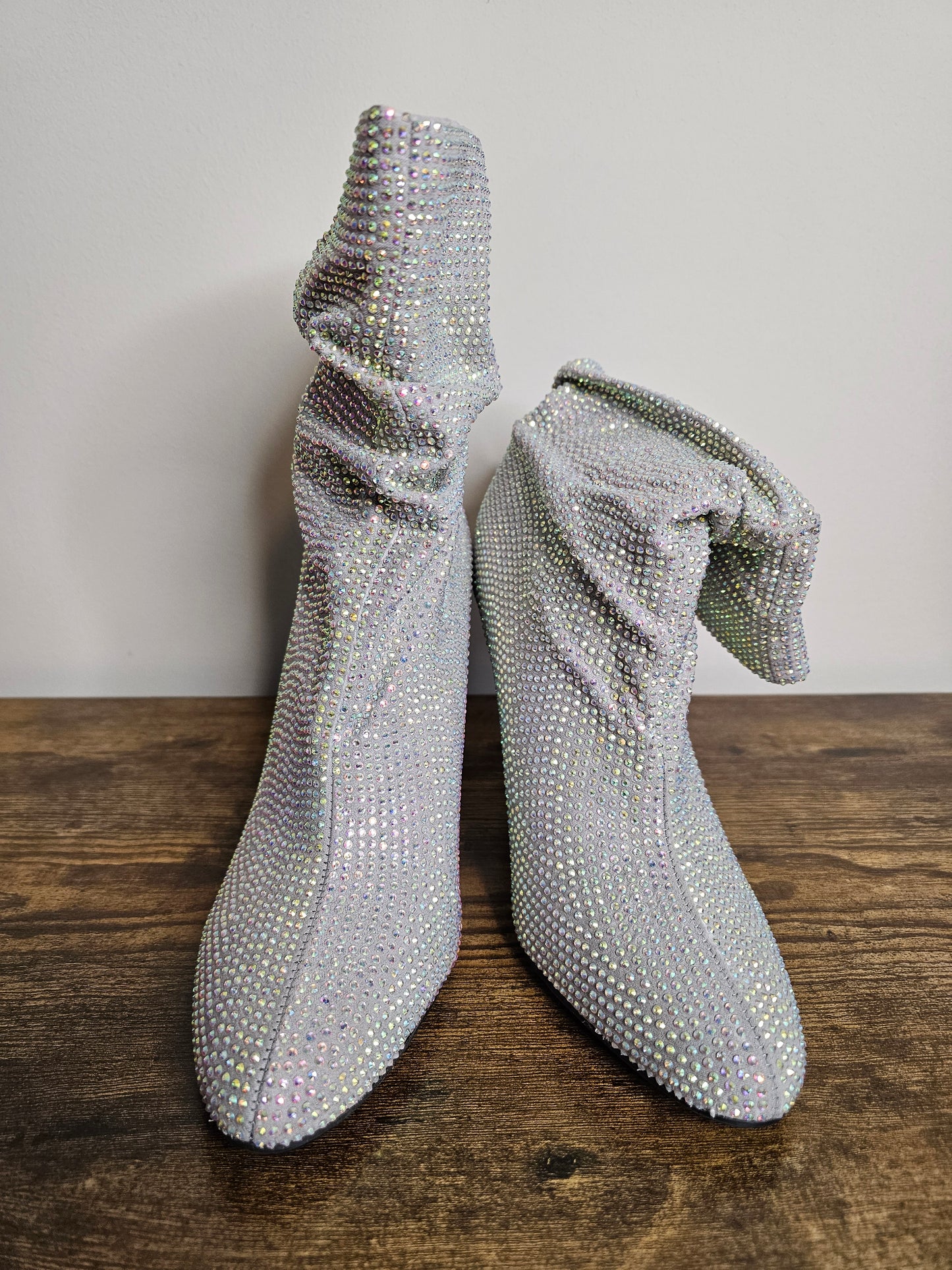 Nine West Rhinestone Slouch Ankle Boots Size 10 | Crystal Stiletto Heel Booties