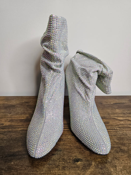Nine West Rhinestone Slouch Ankle Boots Size 10 | Crystal Stiletto Heel Booties