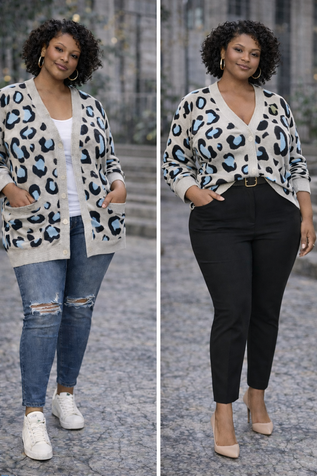 Lane Bryant Leopard Print Cardigan Blue Black Oversized Knit NWT Size 22/24 3X