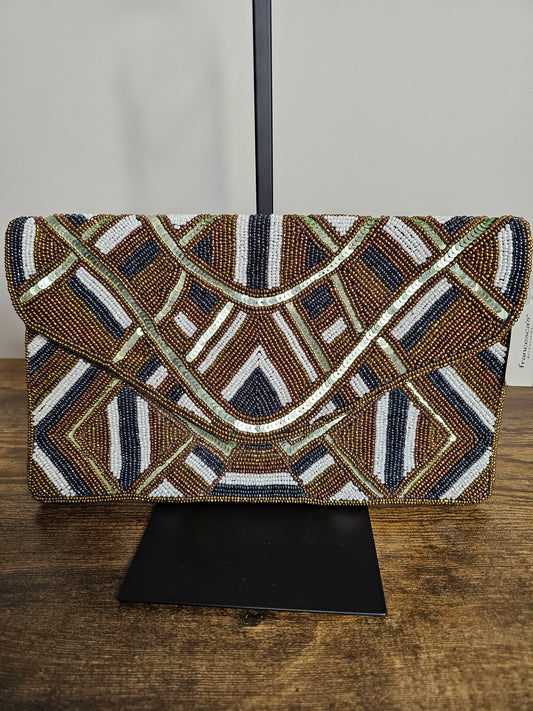 Francesca’s Deco Beaded Envelope Clutch | Navy