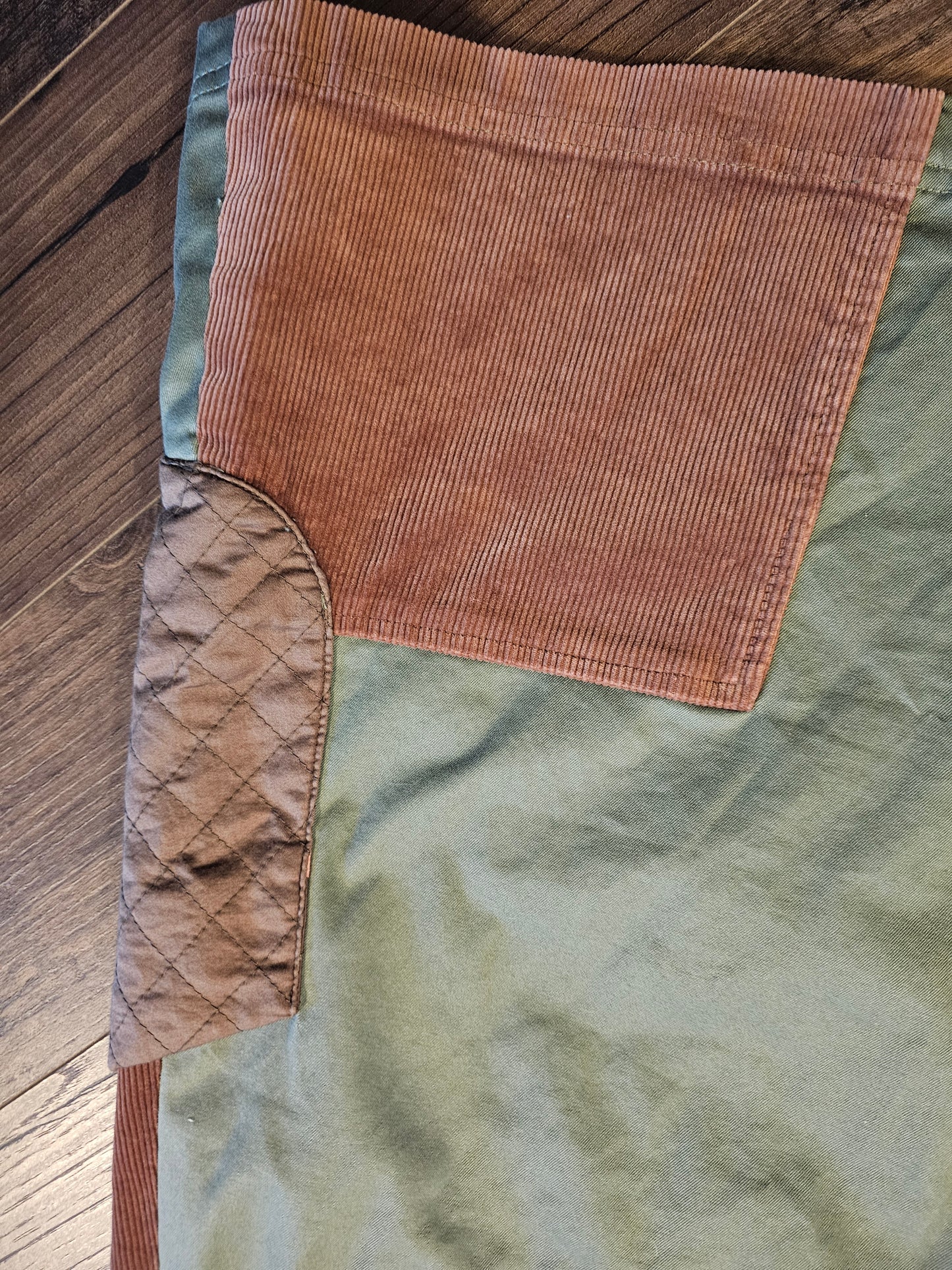 Meadow Rue Patchwork Mini Skirt | Olive Corduroy Quilted Detail Size 8 Medium