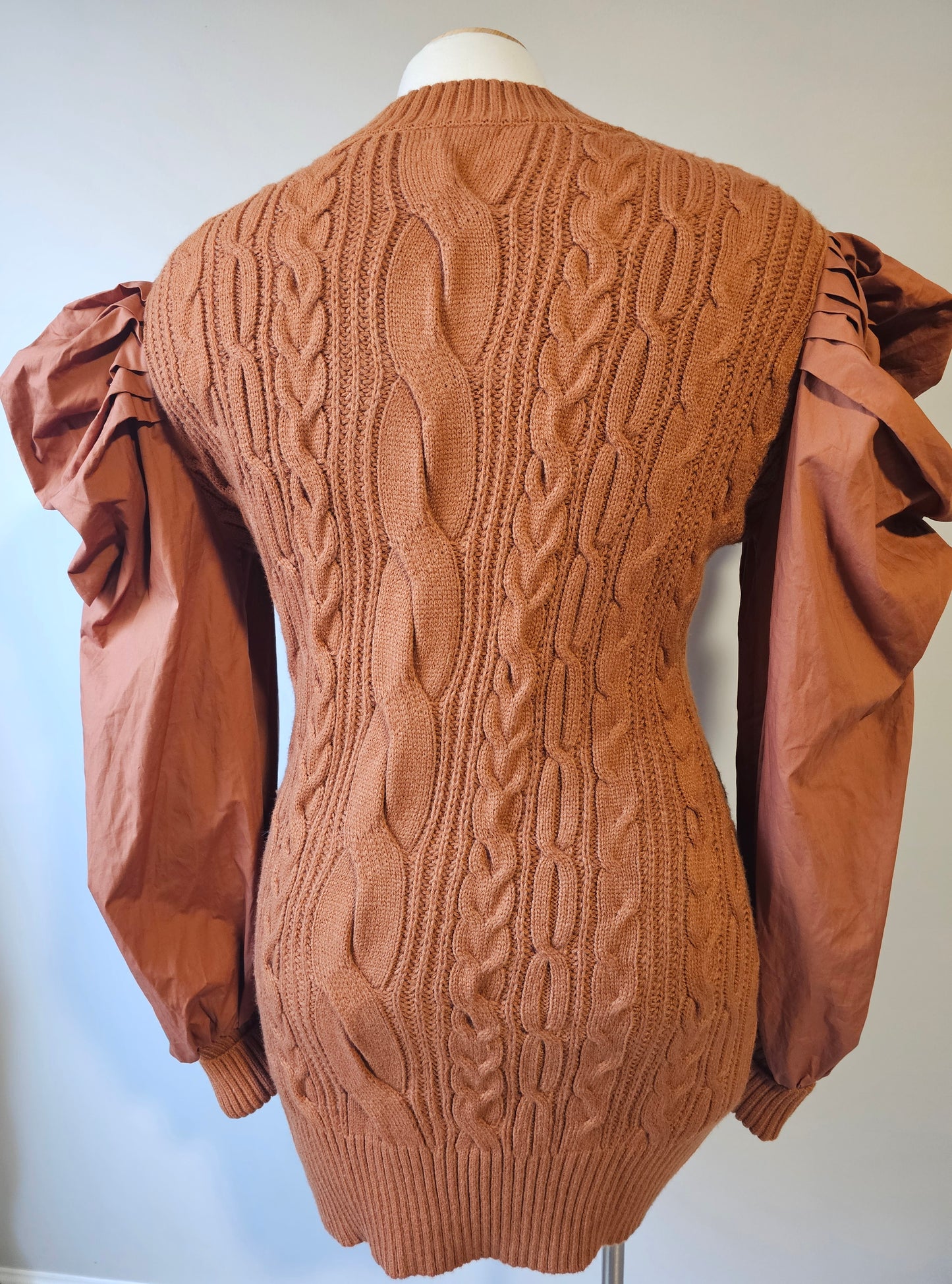 Fashion Nova Cable Knit Sweater Dress |Rust Puff Sleeve Stretch Mini| Size 2X