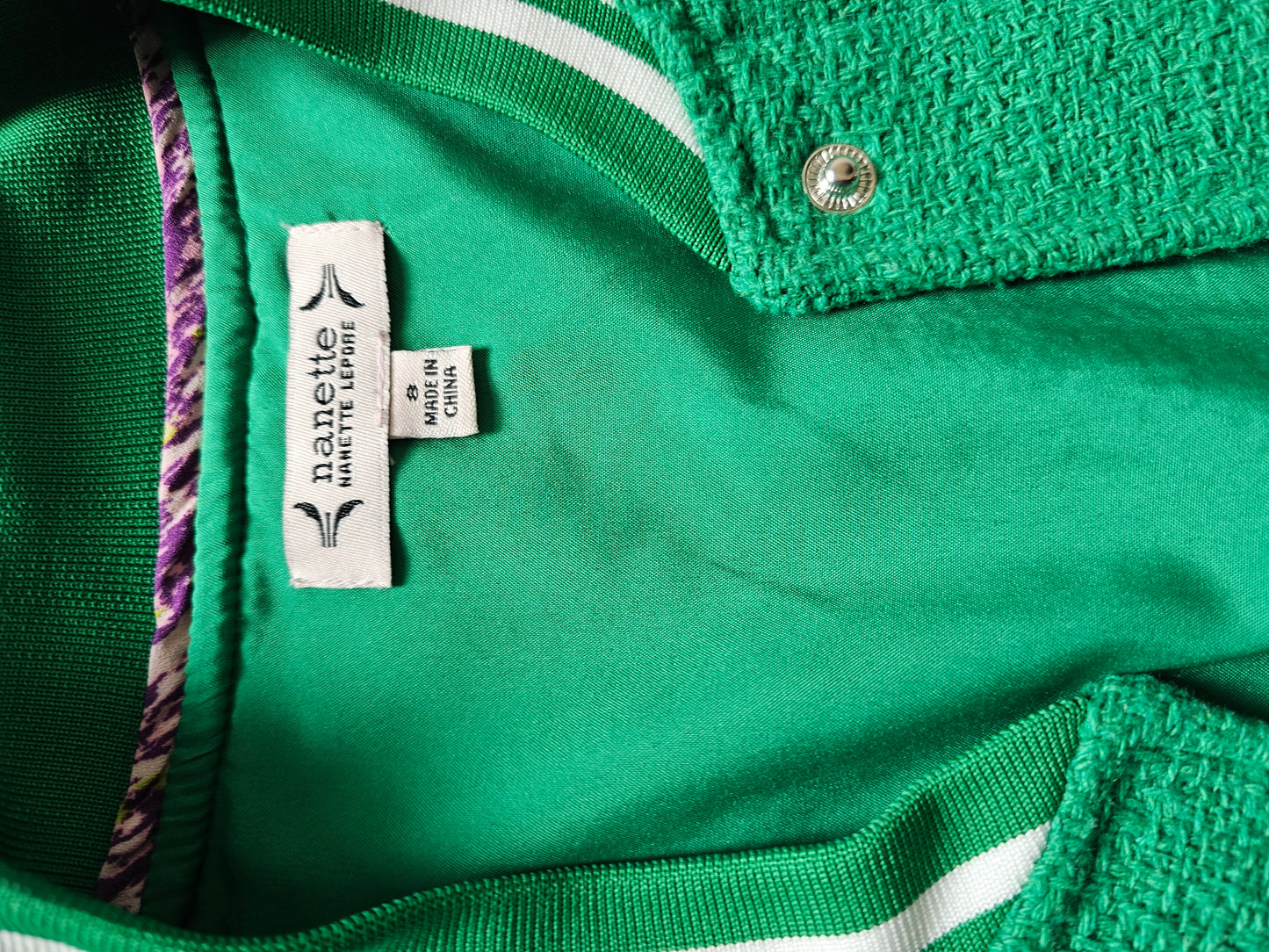 Nanette Lepore Emerald Tweed Luxe Bomber Jacket with Pockets|Size 8 Medium