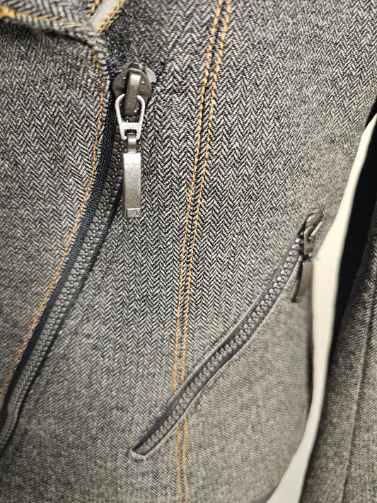 Femme Je Vous Aime Moto Jacket Gray Herringbone Zip Front|Size Medium