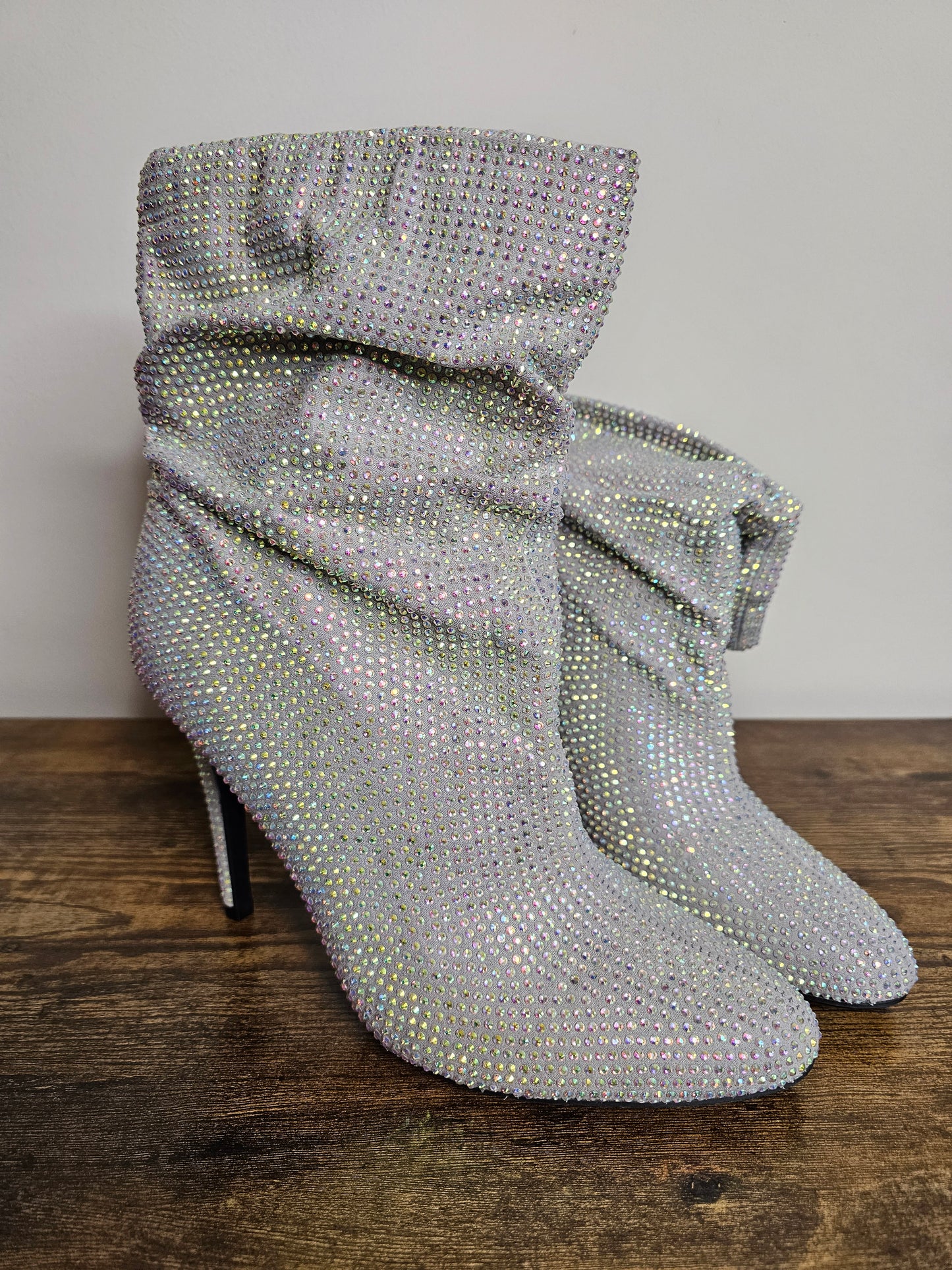 Nine West Rhinestone Slouch Ankle Boots Size 10 | Crystal Stiletto Heel Booties